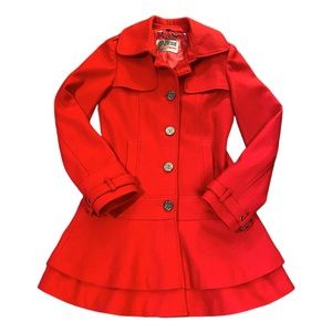 Guess Los Angeles 1981 Red Pea Coat Wool Ruffle XS